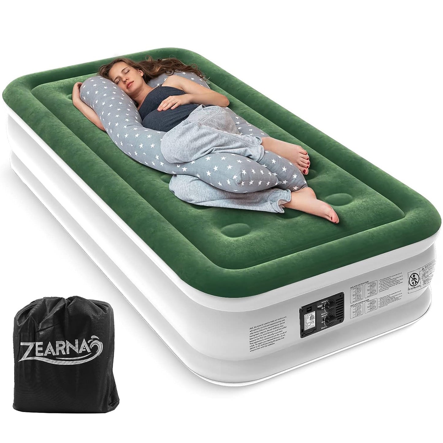 Zearna Luftbett Luftmatratze Selbstaufblasend in 3 Minuten, Aufblasbare Matratze Gästebett mit Eingebauter Elektrischer Pumpe, Aufblasbares Einzelbett für Camping Heimgebrauch (Einzel(46cm))