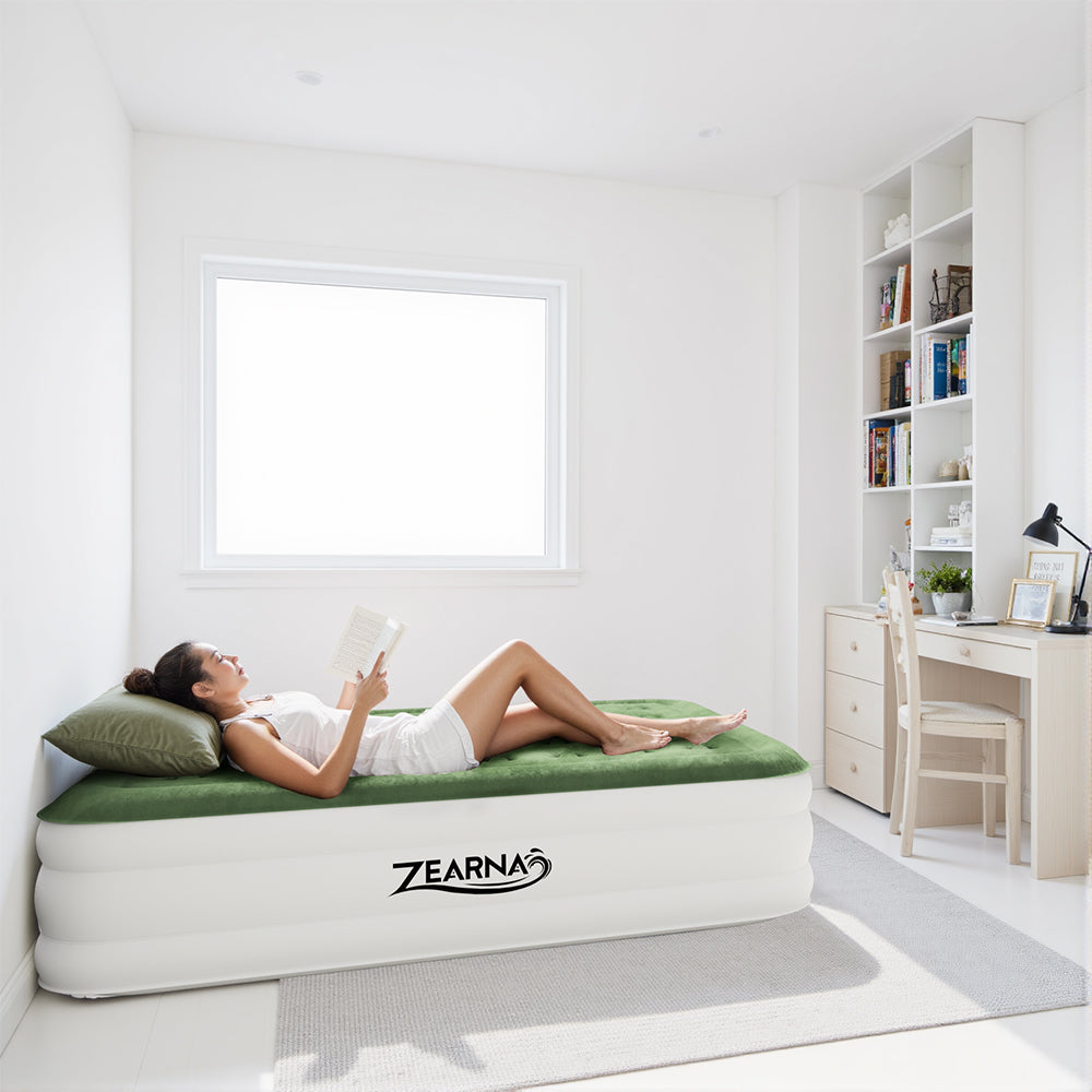 Zearna Luftbett Luftmatratze Selbstaufblasend in 3 Minuten, Aufblasbare Matratze Gästebett mit Eingebauter Elektrischer Pumpe, Aufblasbares Einzelbett für Camping Heimgebrauch (Einzel(46cm))