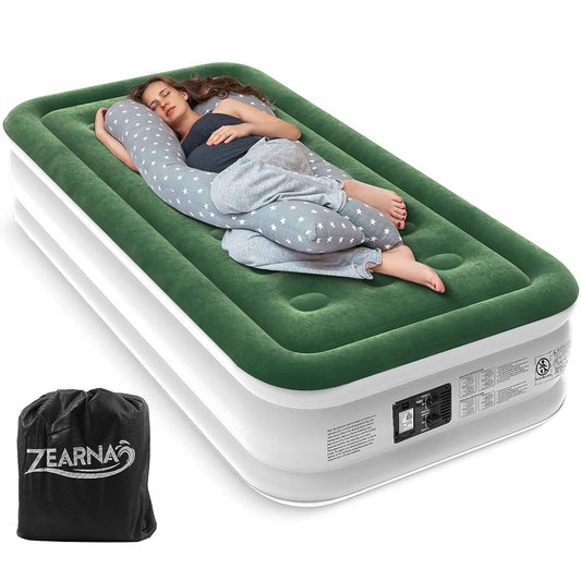 Zearna Luftbett Luftmatratze Selbstaufblasend in 3 Minuten, Aufblasbare Matratze Gästebett mit Eingebauter Elektrischer Pumpe, Aufblasbares Einzelbett für Camping Heimgebrauch (Einzel(46cm))