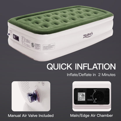 Zearna Luftbett Luftmatratze Selbstaufblasend in 3 Minuten, Aufblasbare Matratze Gästebett mit Eingebauter Elektrischer Pumpe, Aufblasbares Einzelbett für Camping Heimgebrauch (Einzel(46cm))
